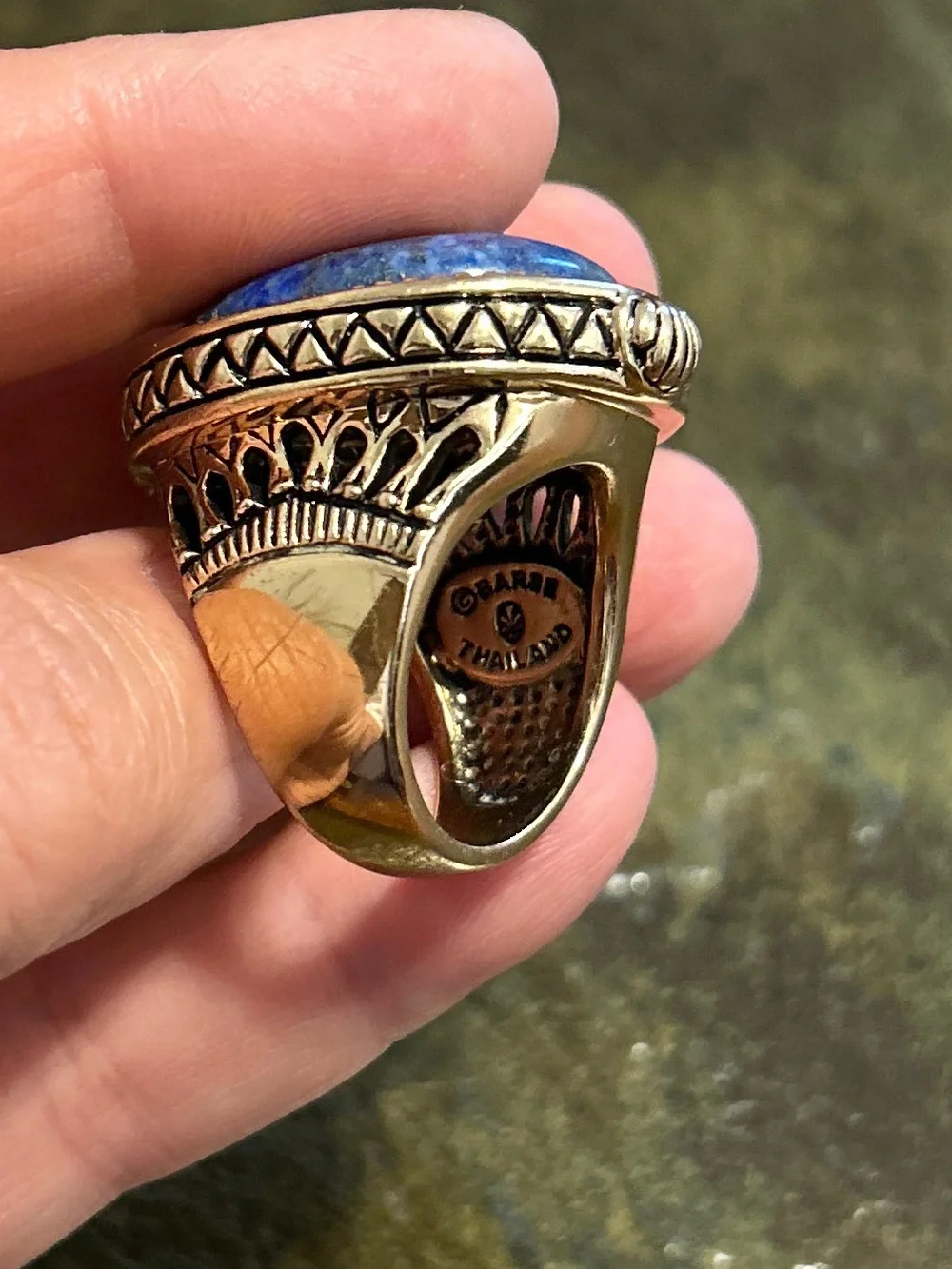 Vintage Huge BARSE Gold Tone Lapis Lazuli Statement Ring Size 9/1.2